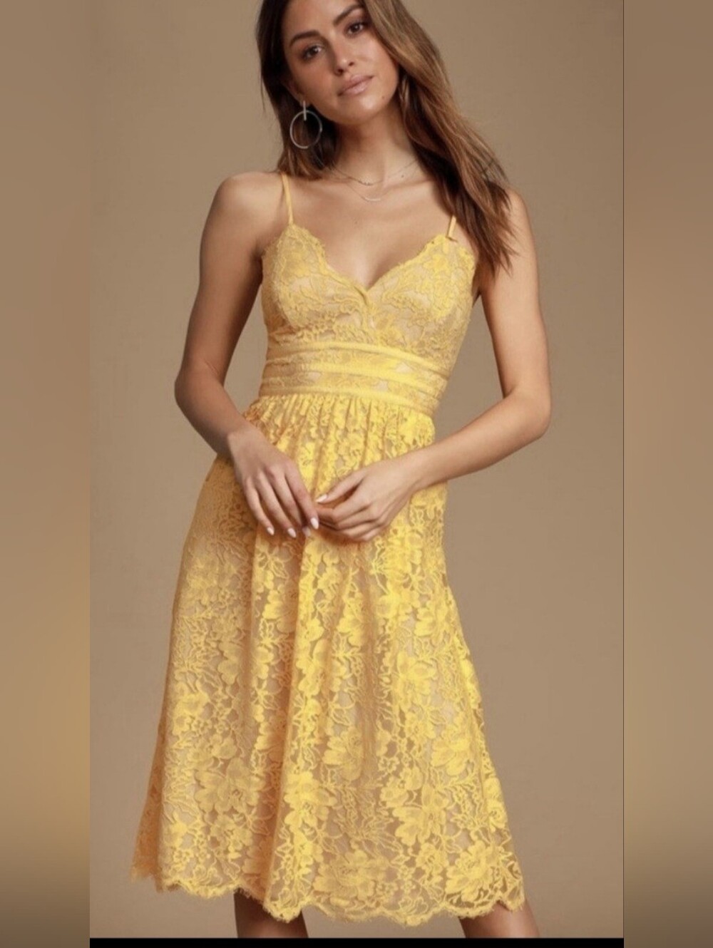Lulus Yellow Lace Midi Dress Kentucky Derby Graduation Size XS